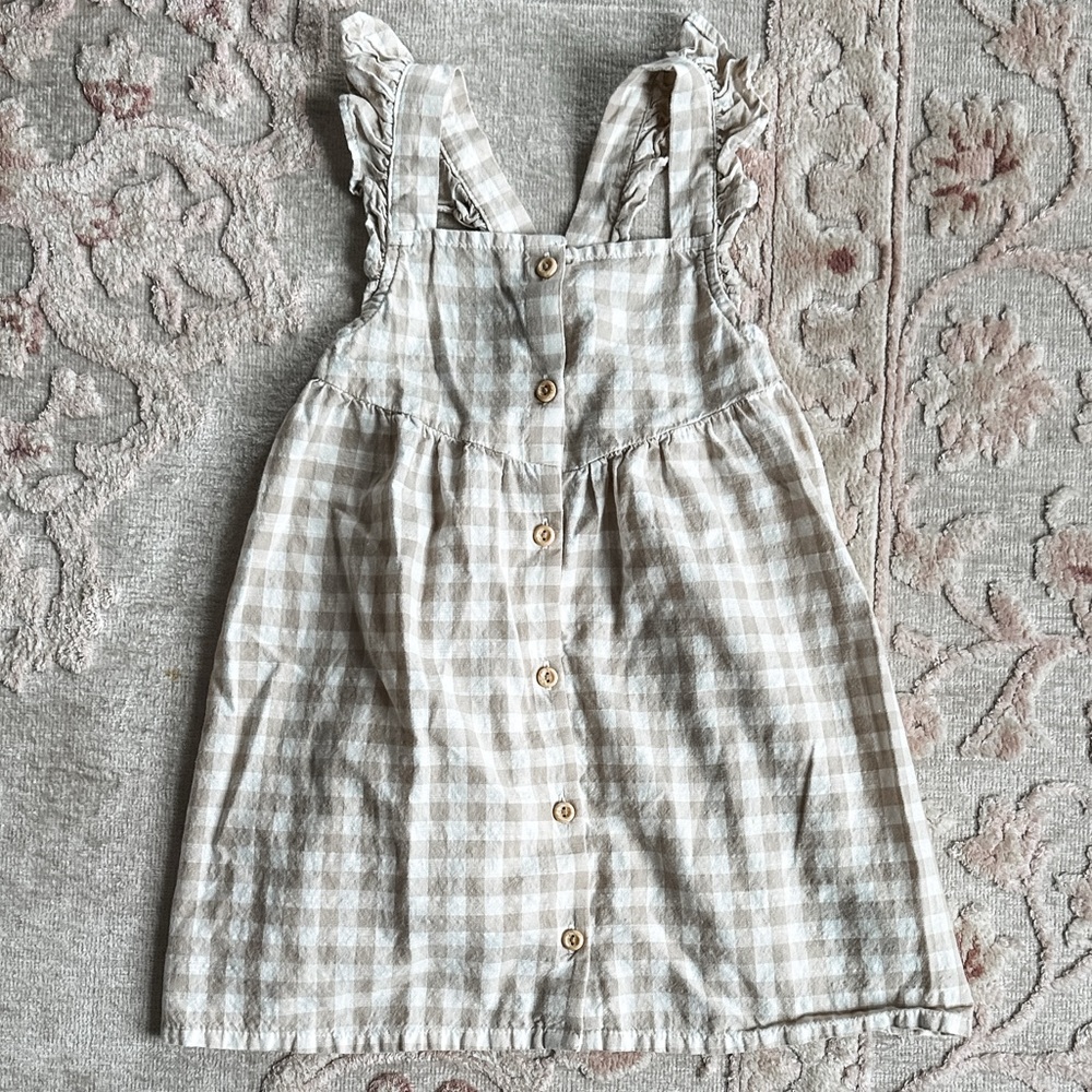 H&M Beige Gingham Plaid Dress 4T